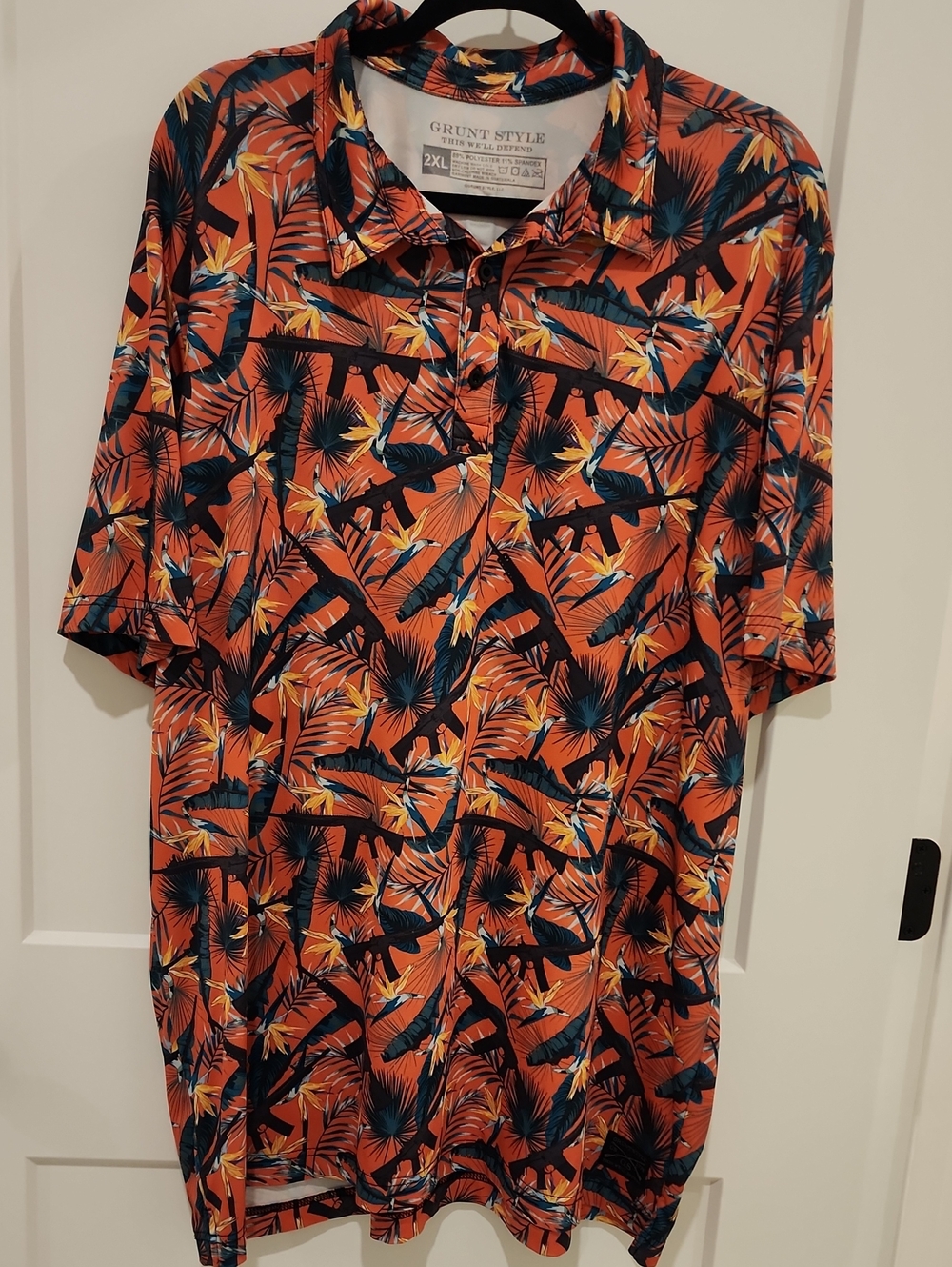 Grunt Style Orange Tropical Shirt with Navy and Yellow Accents